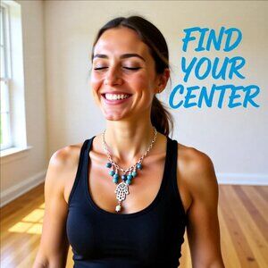 Boho Blue Agate & Patina Painted Hamsa Hand + Buddha - 20" Adjustable Necklace